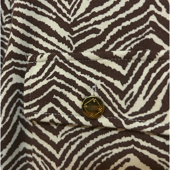 Elizabeth McKay New York Brown Cream Zebra Stripe Button Down Shirt Dress Size 8 - Picture 2 of 8